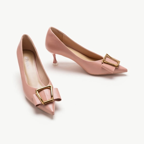 C.Paravano Shoes - C.Paravano Pink Blush Metal Tie Buckle Kitten Heels Designer Olivia NEW 8.5 Pump